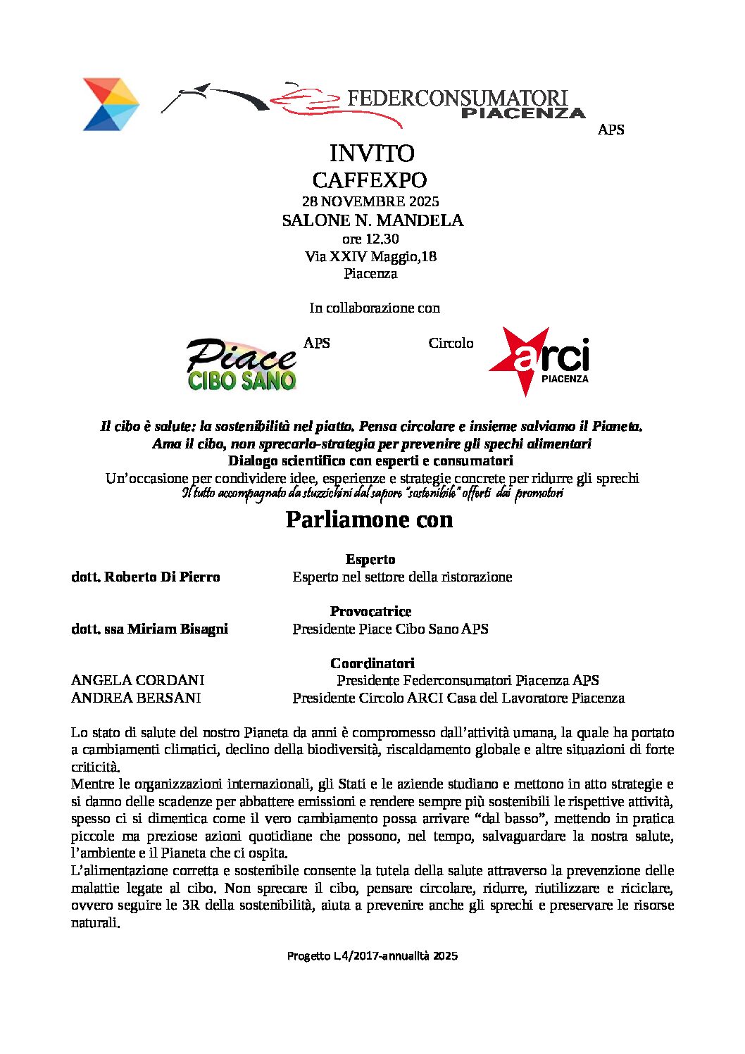 Al momento stai visualizzando Invito – Caffexpo: il cibo è salute.